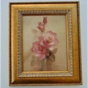 Vintage Marjorie Sharpe Signed Framed Roses Print